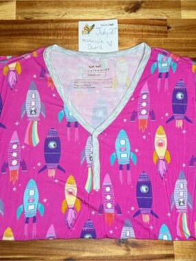 Little Sleepies Pink Rocket-Print Short Sleeve Pajama Top